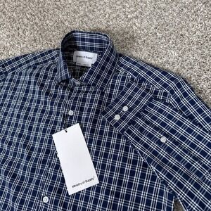 Ministry of Supply Dress‎ Shirt Mens XS Slim Navy Plaid Aero Zero Long Sleeve